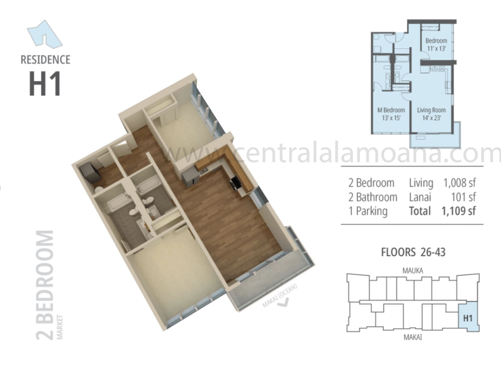 The Central Ala Moana Floor Plan H1