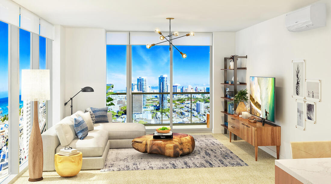 Azure Living Room Rendering